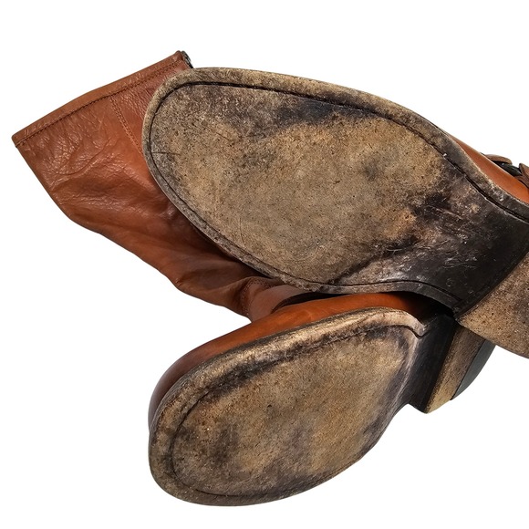 Frye Philip Harness Leather Riding Boots Women's Brown Zip Knee High Size 7.5 B - Picture 11 of 13